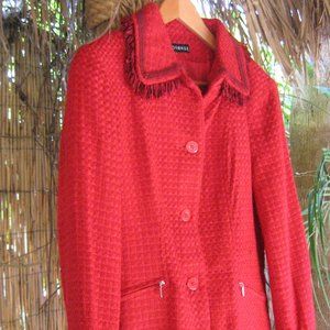 Red Wool Blazer Jacket with Fringe - size M